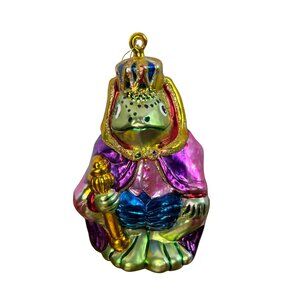 Plastic Frog King Christmas Ornament CrownThrone